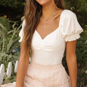 Lulus Ribbed Knit Puff Sleeve Bodysuit